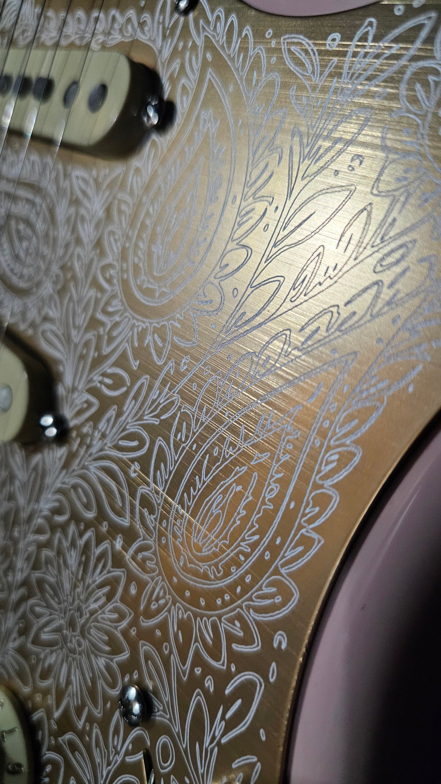 Gold Anodized Laser Engraved Aluminum Fender Strat Pickguard